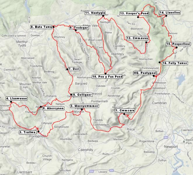 Overview of the Valleys 100 route - pre-event