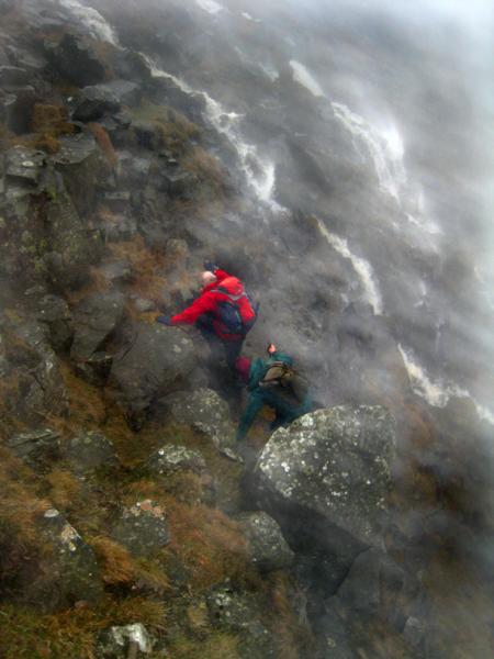 Climbing out of High Cup Gill