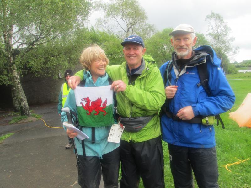 Kay Albert and Dave flying the Welsh Flag