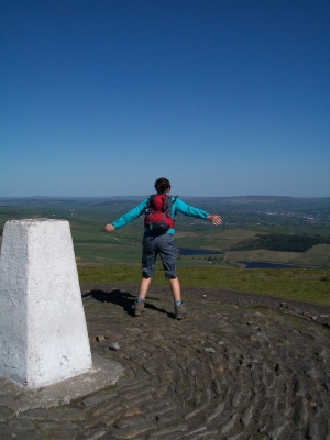 Barbara nearly flies away at Pendle trig