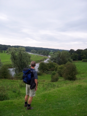 Peter looks at the view.