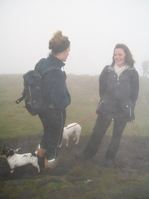Liz with daughter in the mist