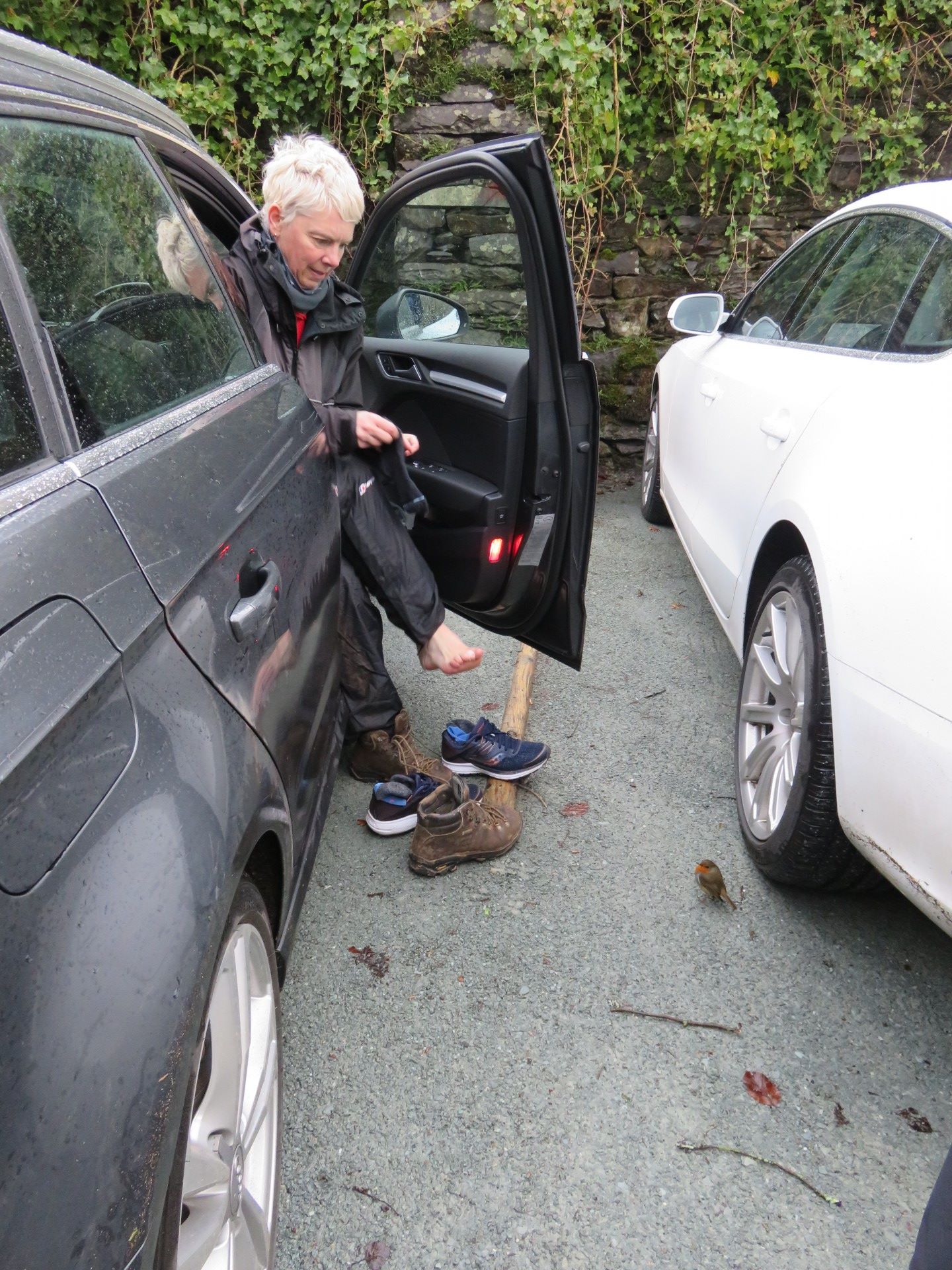 Robin helps with boots Robin helps with boots